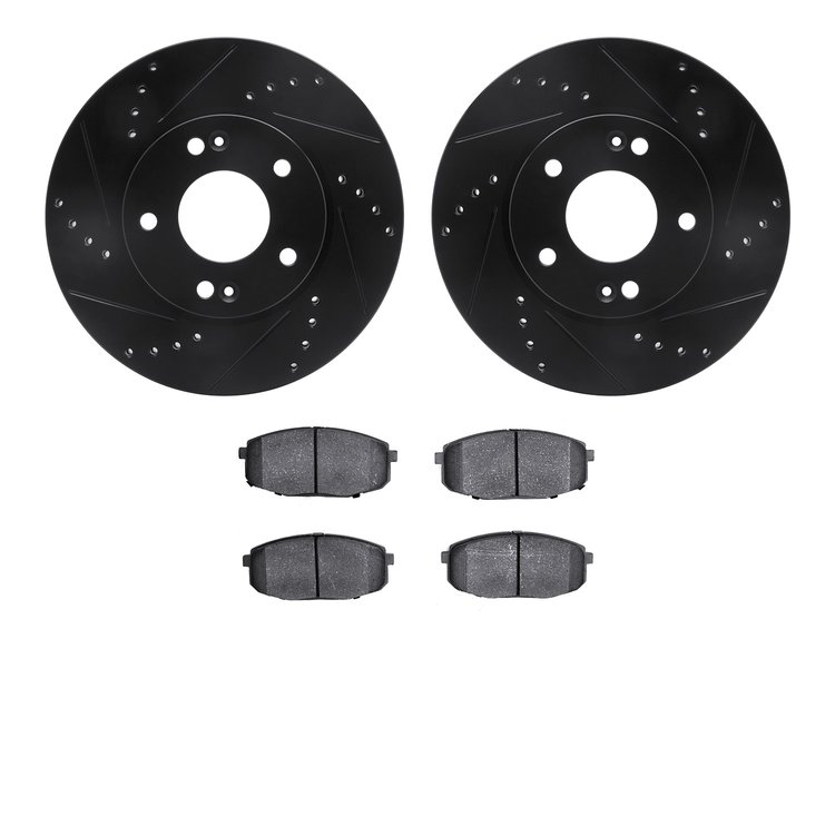 8302-03059 Drilled/Slotted Brake Rotors with 3000-Series Ceramic Brake Pads Kit [Black], 2014-2016 Kia/Hyundai/Genesis, Position