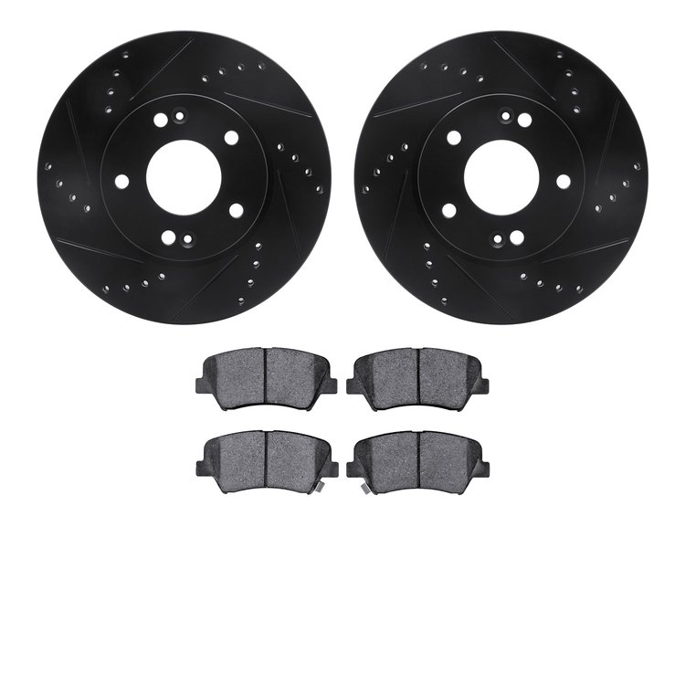 8302-03066 Drilled/Slotted Brake Rotors with 3000-Series Ceramic Brake Pads Kit [Black], 2011-2016 Kia/Hyundai/Genesis, Position