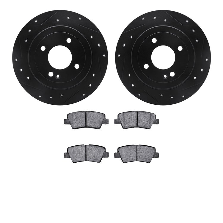 8302-03077 Drilled/Slotted Brake Rotors with 3000-Series Ceramic Brake Pads Kit [Black], Fits Select Multiple Makes/Models, Posi