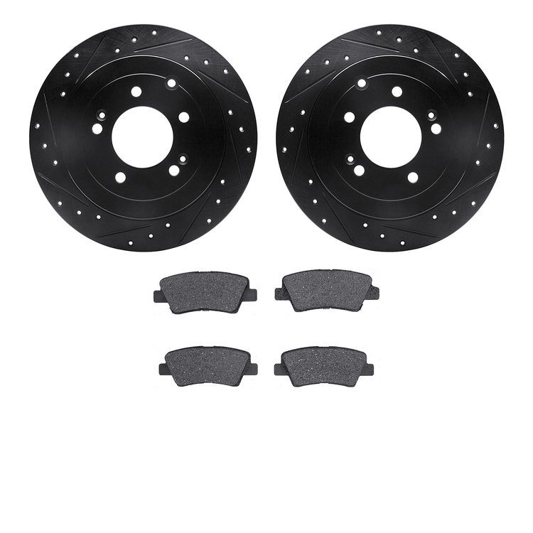 8302-03093 Drilled/Slotted Brake Rotors with 3000-Series Ceramic Brake Pads Kit [Black], Fits Select Kia/Hyundai/Genesis, Positi