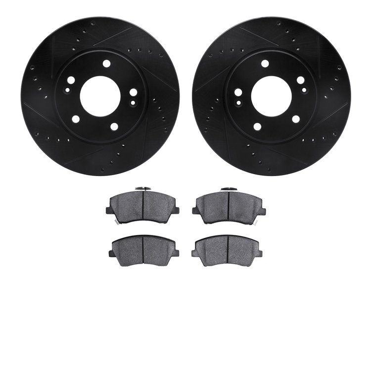 8302-03098 Drilled/Slotted Brake Rotors with 3000-Series Ceramic Brake Pads Kit [Black], Fits Select Kia/Hyundai/Genesis, Positi