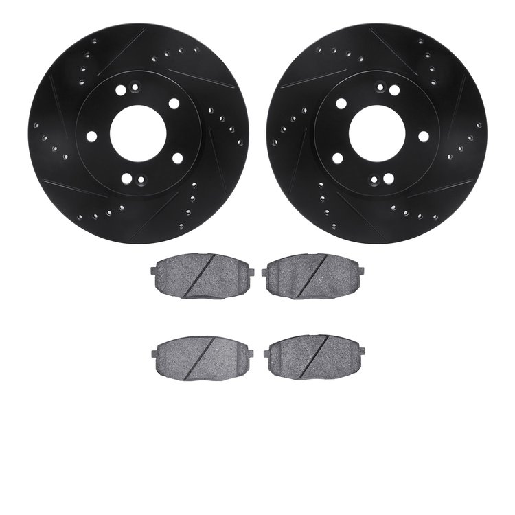 8302-03100 Drilled/Slotted Brake Rotors with 3000-Series Ceramic Brake Pads Kit [Black], Fits Select Kia/Hyundai/Genesis, Positi