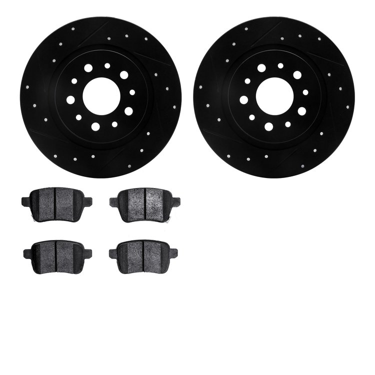 8302-07009 Drilled/Slotted Brake Rotors with 3000-Series Ceramic Brake Pads Kit [Black], 2014-2019 Mopar, Position: Rear