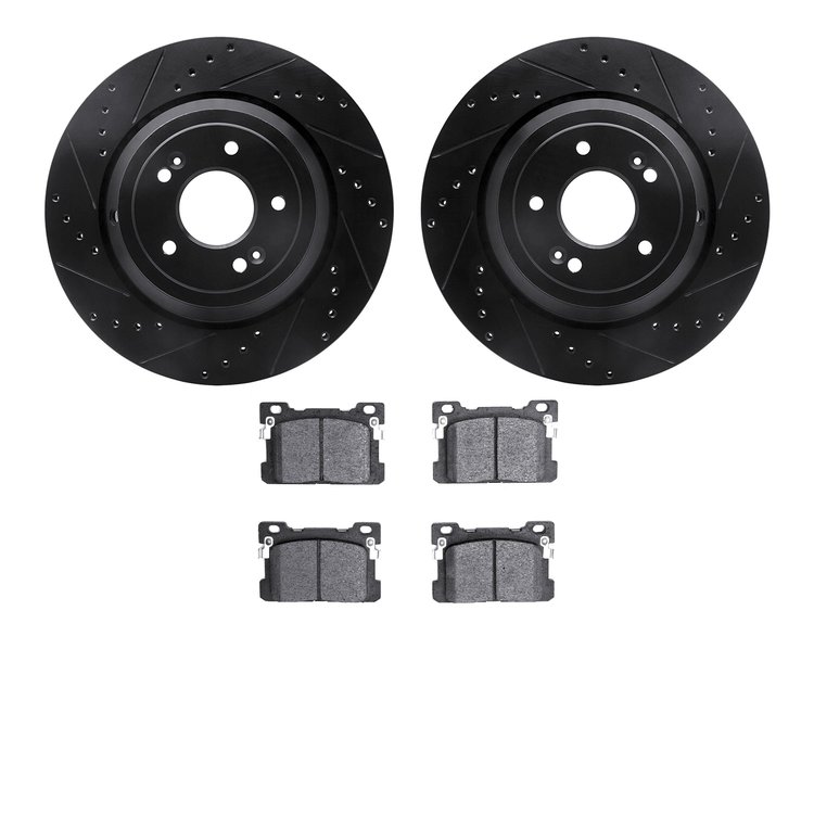 8302-10002 Drilled/Slotted Brake Rotors with 3000-Series Ceramic Brake Pads Kit [Black], 2017-2020 Kia/Hyundai/Genesis, Position