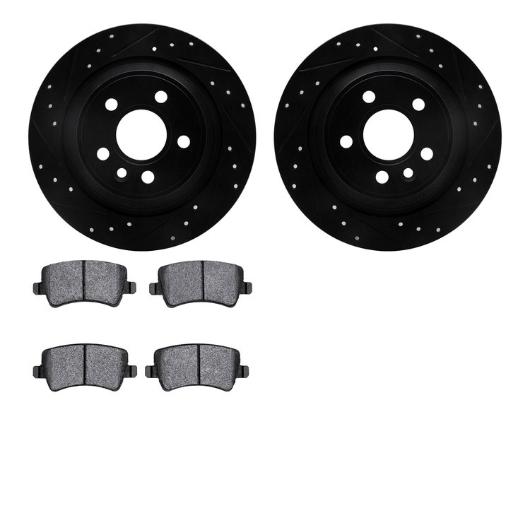 8302-11018 Drilled/Slotted Brake Rotors with 3000-Series Ceramic Brake Pads Kit [Black], 2012-2015 Land Rover, Position: Rear
