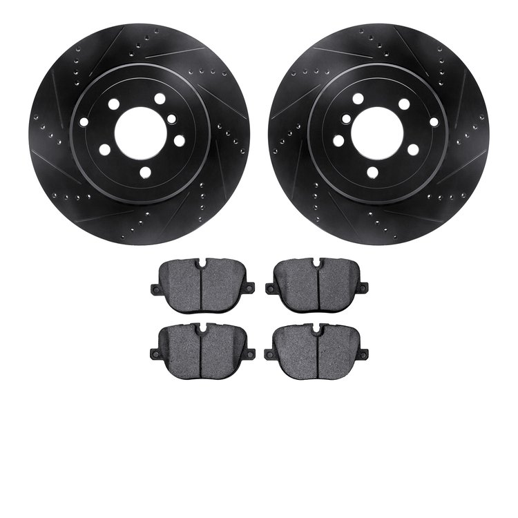 8302-11023 Drilled/Slotted Brake Rotors with 3000-Series Ceramic Brake Pads Kit [Black], 2010-2012 Land Rover, Position: Rear