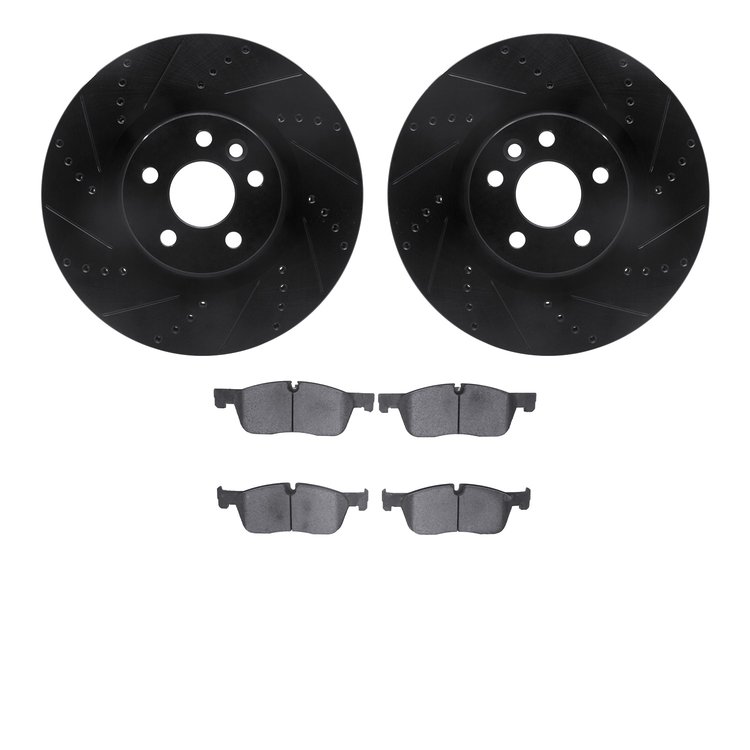 8302-11029 Drilled/Slotted Brake Rotors with 3000-Series Ceramic Brake Pads Kit [Black], 2015-2019 Multiple Makes/Models, Positi
