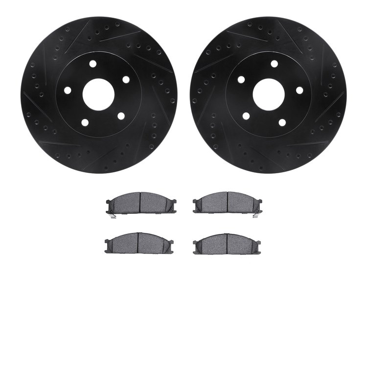 8302-13010 Drilled/Slotted Brake Rotors with 3000-Series Ceramic Brake Pads Kit [Black], 1992-1997 Subaru, Position: Front