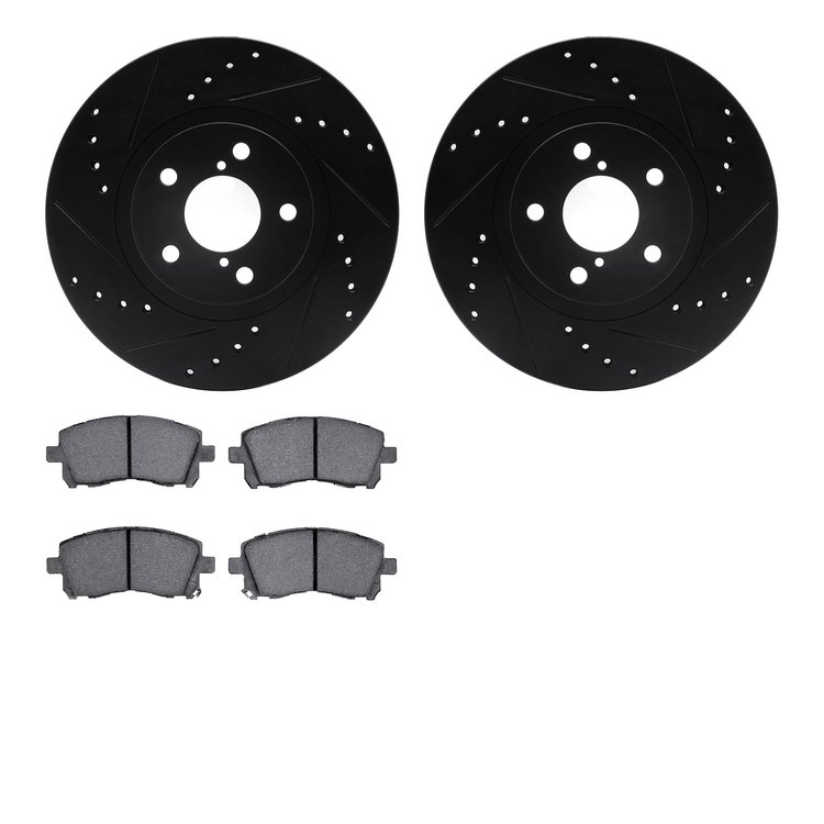 8302-13020 Drilled/Slotted Brake Rotors with 3000-Series Ceramic Brake Pads Kit [Black], 1997-2002 Subaru, Position: Front