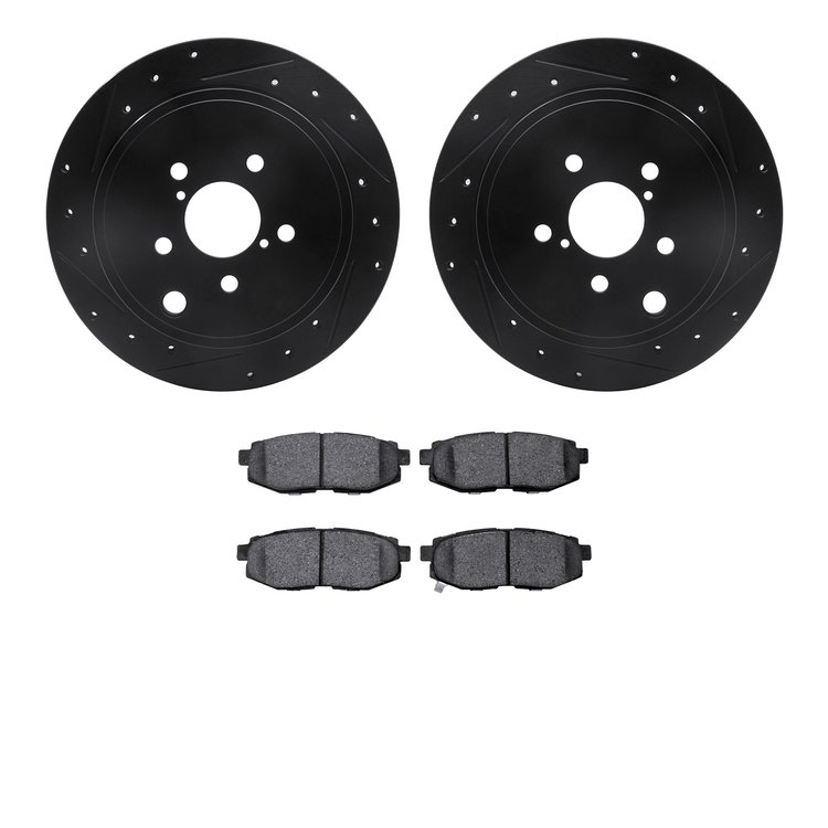 8302-13044 Drilled/Slotted Brake Rotors with 3000-Series Ceramic Brake Pads Kit [Black], Fits Select Multiple Makes/Models, Posi