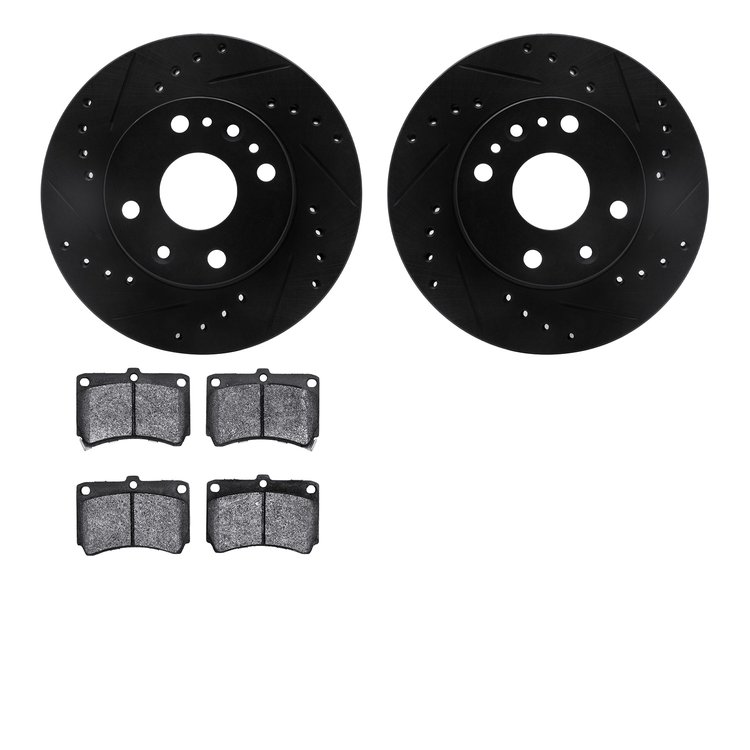 8302-21002 Drilled/Slotted Brake Rotors with 3000-Series Ceramic Brake Pads Kit [Black], 1994-2002 Multiple Makes/Models, Positi