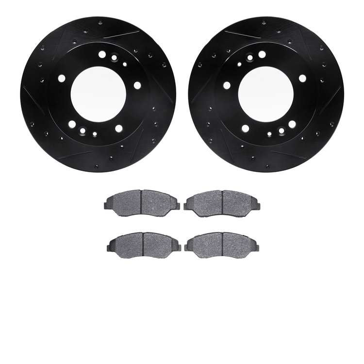8302-21006 Drilled/Slotted Brake Rotors with 3000-Series Ceramic Brake Pads Kit [Black], 1998-2002 Kia/Hyundai/Genesis, Position
