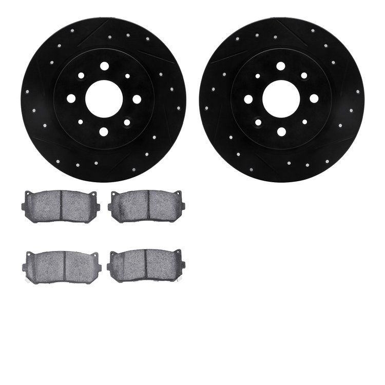 8302-21007 Drilled/Slotted Brake Rotors with 3000-Series Ceramic Brake Pads Kit [Black], 1998-2003 Kia/Hyundai/Genesis, Position
