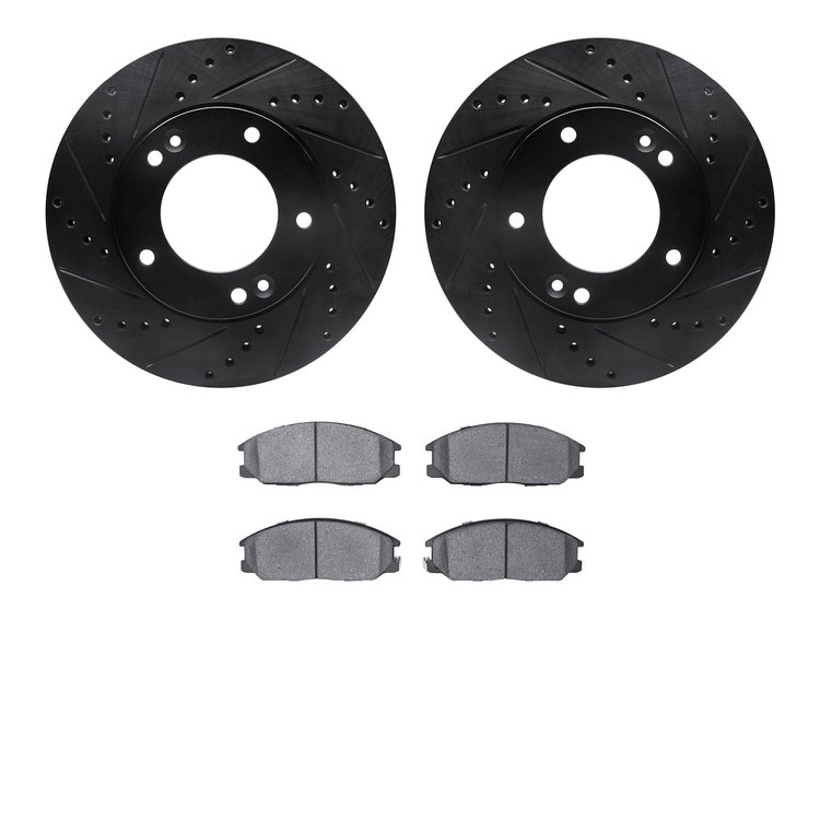 8302-21011 Drilled/Slotted Brake Rotors with 3000-Series Ceramic Brake Pads Kit [Black], 2007-2009 Kia/Hyundai/Genesis, Position