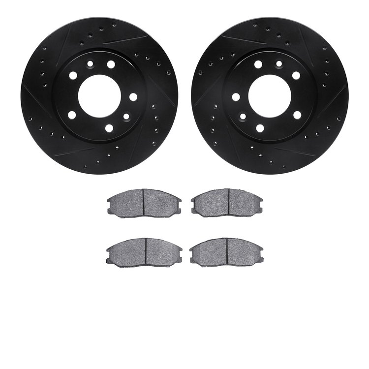 8302-21014 Drilled/Slotted Brake Rotors with 3000-Series Ceramic Brake Pads Kit [Black], 2002-2002 Kia/Hyundai/Genesis, Position