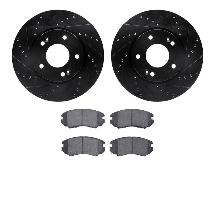 8302-21016 Drilled/Slotted Brake Rotors with 3000-Series Ceramic Brake Pads Kit [Black], 2010-2011 Kia/Hyundai/Genesis, Position