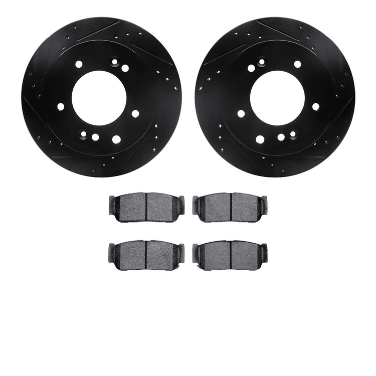 8302-21019 Drilled/Slotted Brake Rotors with 3000-Series Ceramic Brake Pads Kit [Black], 2003-2006 Kia/Hyundai/Genesis, Position