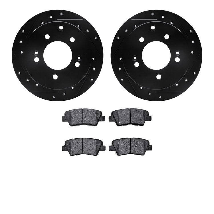 8302-21028 Drilled/Slotted Brake Rotors with 3000-Series Ceramic Brake Pads Kit [Black], 2010-2013 Kia/Hyundai/Genesis, Position
