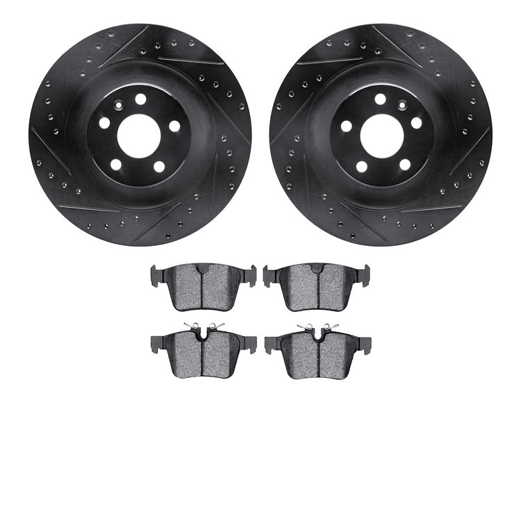 8302-27073 Drilled/Slotted Brake Rotors with 3000-Series Ceramic Brake Pads Kit [Black], Fits Select Multiple Makes/Models, Posi