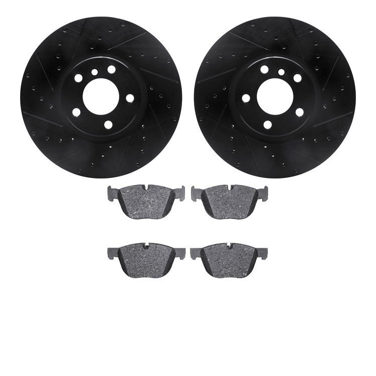 8302-31092 Drilled/Slotted Brake Rotors with 3000-Series Ceramic Brake Pads Kit [Black], 2007-2018 BMW, Position: Front