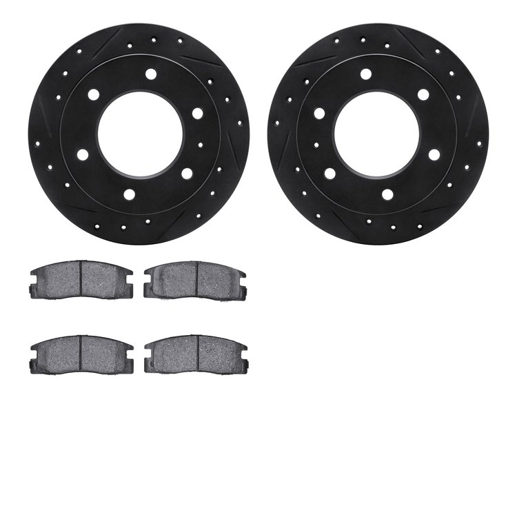 8302-37009 Drilled/Slotted Brake Rotors with 3000-Series Ceramic Brake Pads Kit [Black], 1988-1995 GM, Position: Rear