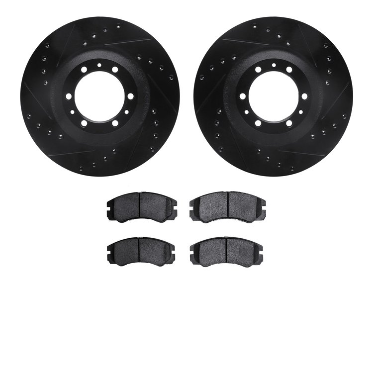 8302-37012 Drilled/Slotted Brake Rotors with 3000-Series Ceramic Brake Pads Kit [Black], 1992-2002 Multiple Makes/Models, Positi