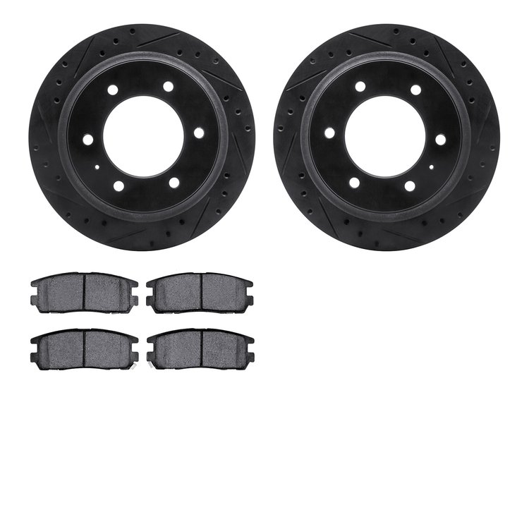 8302-37014 Drilled/Slotted Brake Rotors with 3000-Series Ceramic Brake Pads Kit [Black], 1992-2004 Multiple Makes/Models, Positi