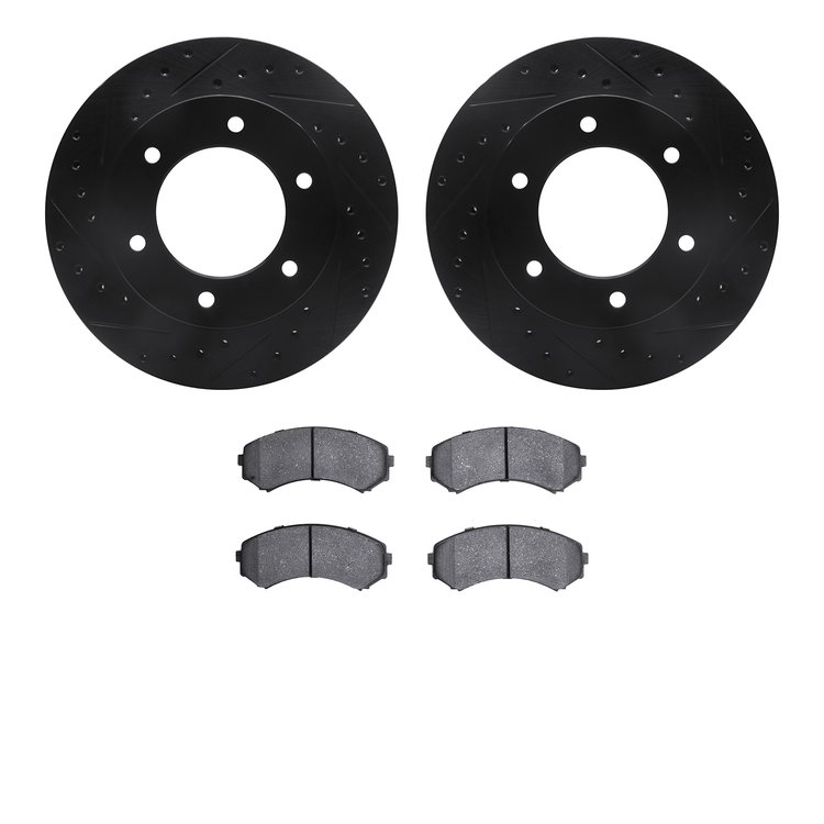 8302-37015 Drilled/Slotted Brake Rotors with 3000-Series Ceramic Brake Pads Kit [Black], 2001-2004 Multiple Makes/Models, Positi