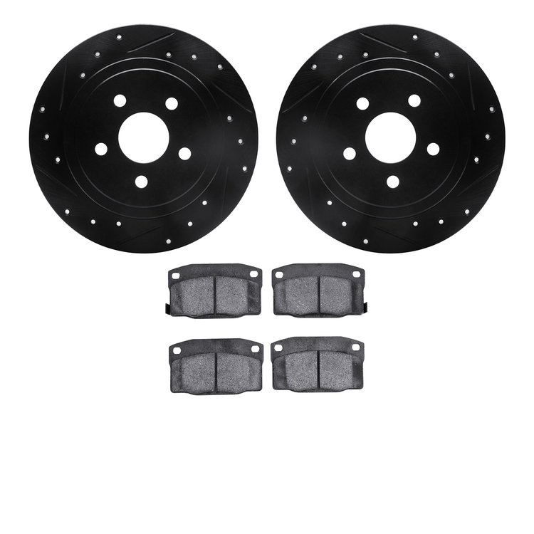 8302-39013 Drilled/Slotted Brake Rotors with 3000-Series Ceramic Brake Pads Kit [Black], 1988-1989 GM, Position: Rear