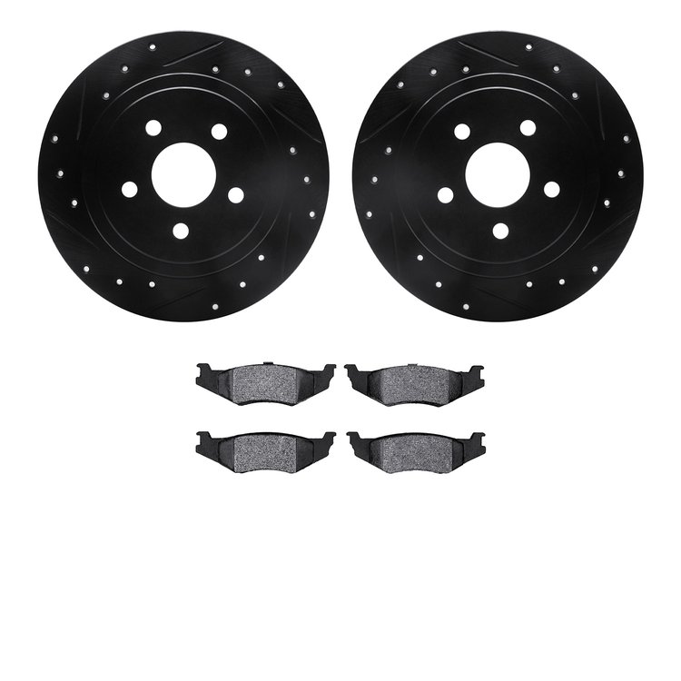 8302-39016 Drilled/Slotted Brake Rotors with 3000-Series Ceramic Brake Pads Kit [Black], 1989-1995 Mopar, Position: Rear