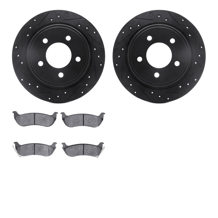 8302-39030 Drilled/Slotted Brake Rotors with 3000-Series Ceramic Brake Pads Kit [Black], 2004-2008 Mopar, Position: Rear