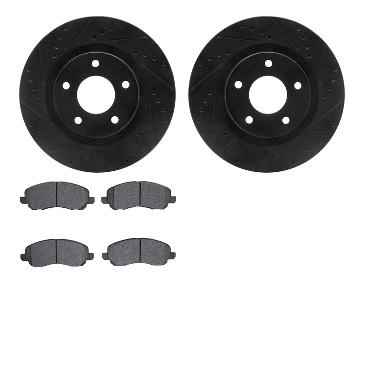 8302-39046 Drilled/Slotted Brake Rotors with 3000-Series Ceramic Brake Pads Kit [Black], 2016-2017 Mopar, Position: Front