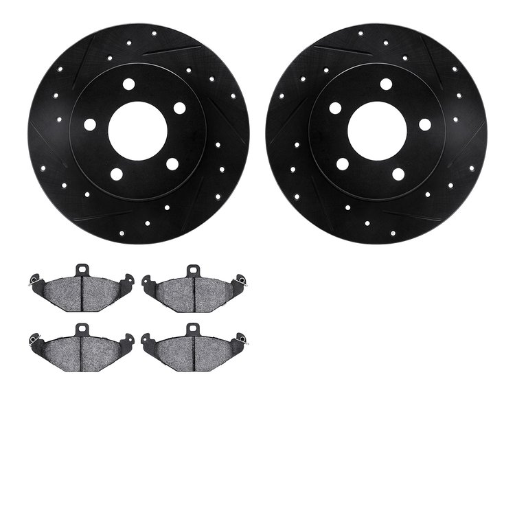 8302-40007 Drilled/Slotted Brake Rotors with 3000-Series Ceramic Brake Pads Kit [Black], 1988-1992 Mopar, Position: Rear