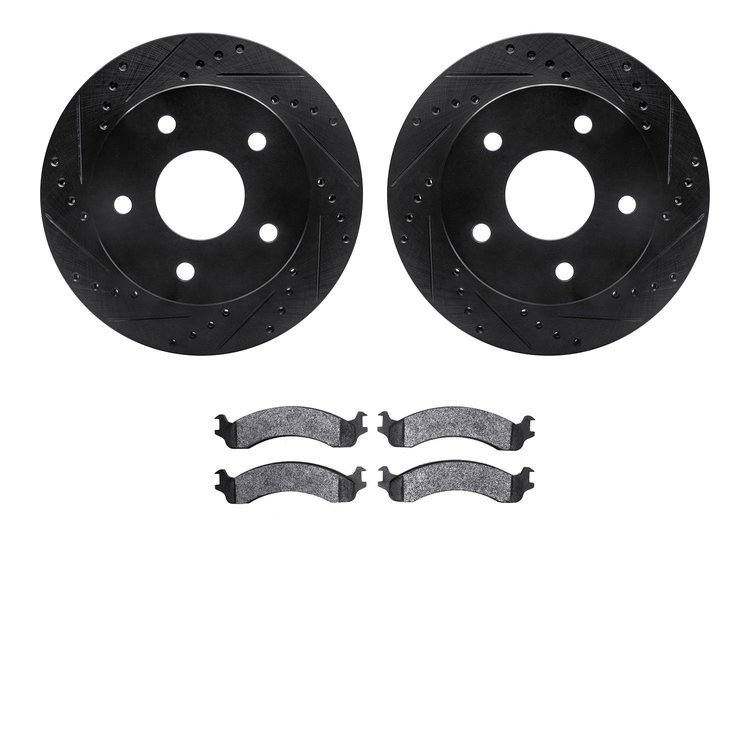 8302-40010 Drilled/Slotted Brake Rotors with 3000-Series Ceramic Brake Pads Kit [Black], 2000-2001 Mopar, Position: Front