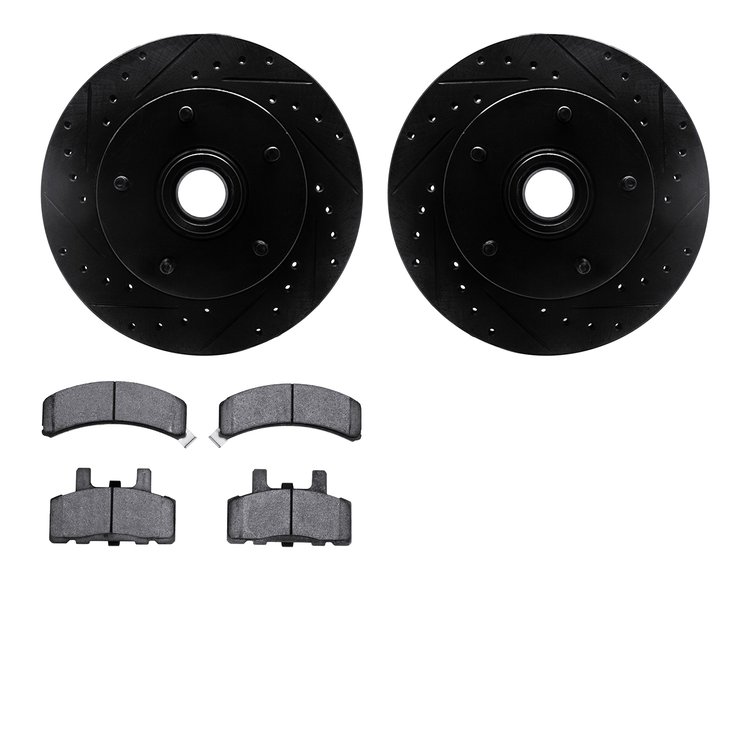 8302-40036 Drilled/Slotted Brake Rotors with 3000-Series Ceramic Brake Pads Kit [Black], 1994-1999 Mopar, Position: Front