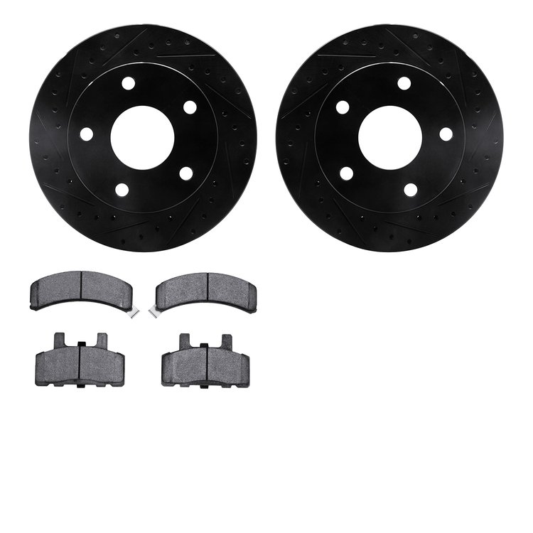 8302-40037 Drilled/Slotted Brake Rotors with 3000-Series Ceramic Brake Pads Kit [Black], 1994-1999 Mopar, Position: Front