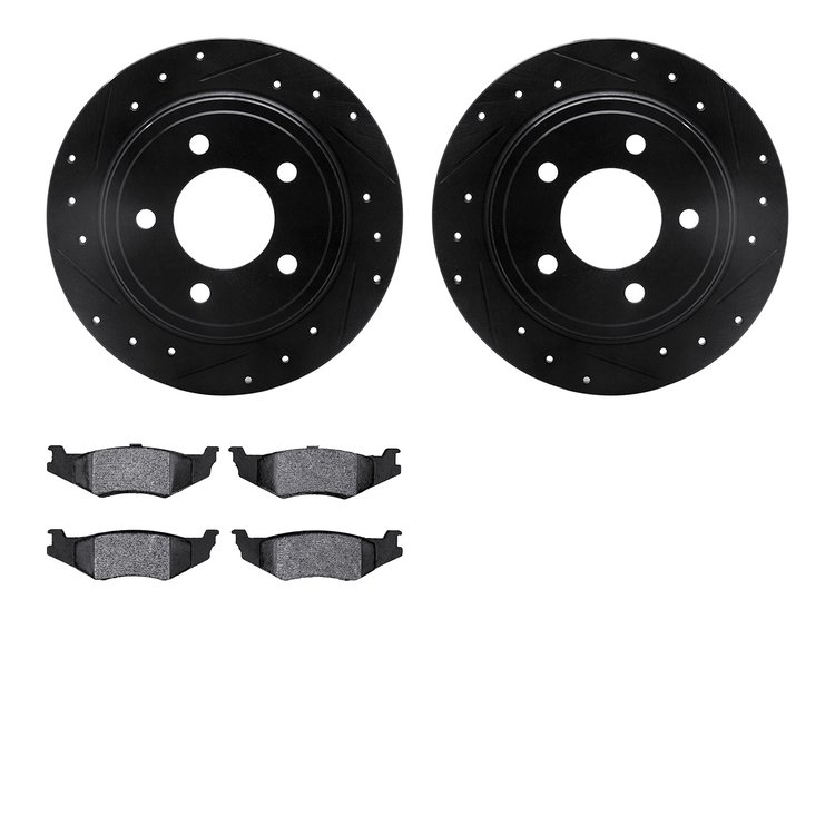 8302-40050 Drilled/Slotted Brake Rotors with 3000-Series Ceramic Brake Pads Kit [Black], 1993-2004 Mopar, Position: Rear