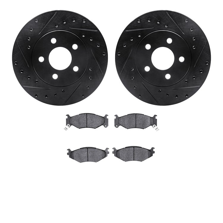8302-40051 Drilled/Slotted Brake Rotors with 3000-Series Ceramic Brake Pads Kit [Black], 1992-1992 Mopar, Position: Front