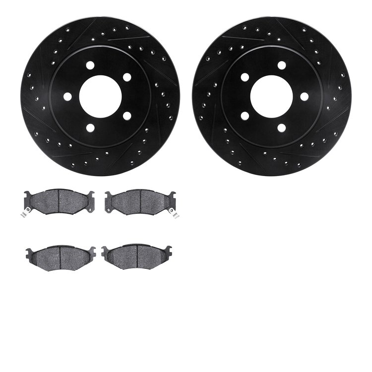 8302-40052 Drilled/Slotted Brake Rotors with 3000-Series Ceramic Brake Pads Kit [Black], 1991-1995 Mopar, Position: Front
