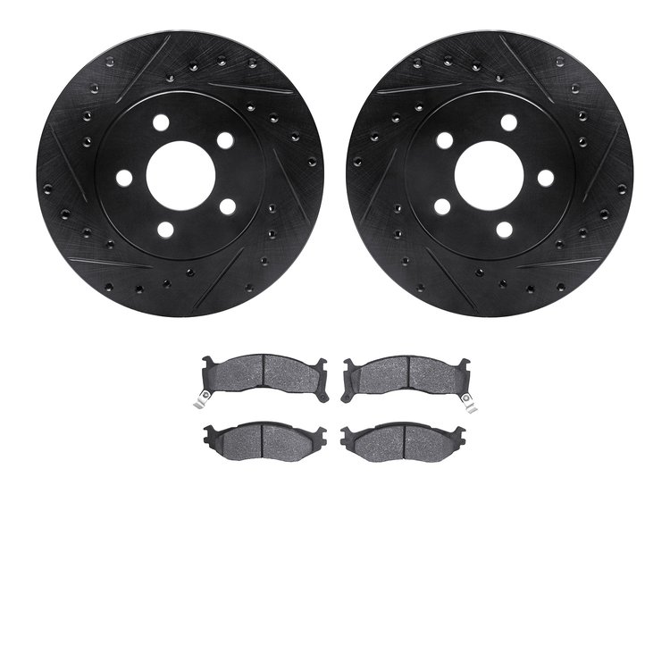 8302-40054 Drilled/Slotted Brake Rotors with 3000-Series Ceramic Brake Pads Kit [Black], 1991-1995 Mopar, Position: Front
