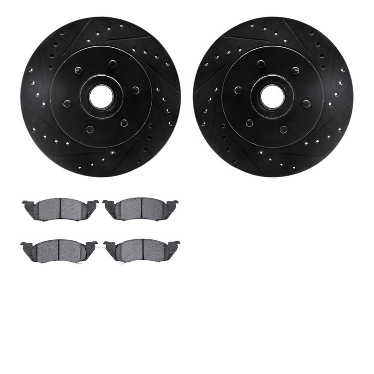 8302-40055 Drilled/Slotted Brake Rotors with 3000-Series Ceramic Brake Pads Kit [Black], 1991-1996 Mopar, Position: Front
