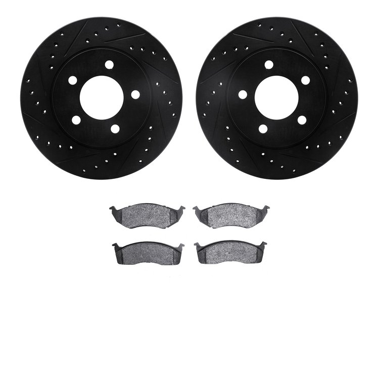 8302-40058 Drilled/Slotted Brake Rotors with 3000-Series Ceramic Brake Pads Kit [Black], 1993-1997 Mopar, Position: Front
