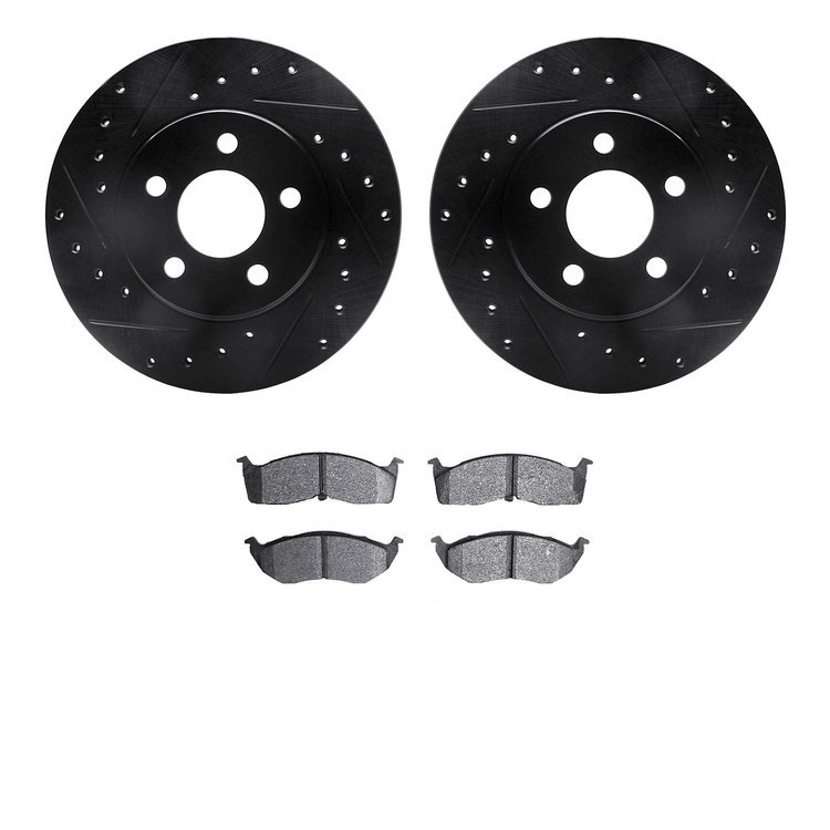 8302-40063 Drilled/Slotted Brake Rotors with 3000-Series Ceramic Brake Pads Kit [Black], 1995-1999 Mopar, Position: Front