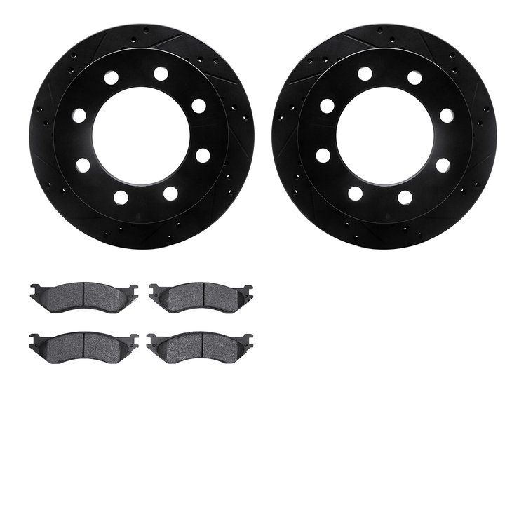 8302-40068 Drilled/Slotted Brake Rotors with 3000-Series Ceramic Brake Pads Kit [Black], 2000-2002 Mopar, Position: Rear