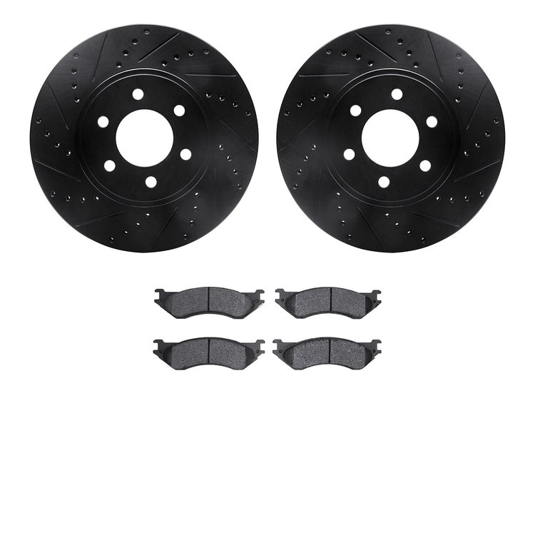 8302-40069 Drilled/Slotted Brake Rotors with 3000-Series Ceramic Brake Pads Kit [Black], 2003-2003 Mopar, Position: Front