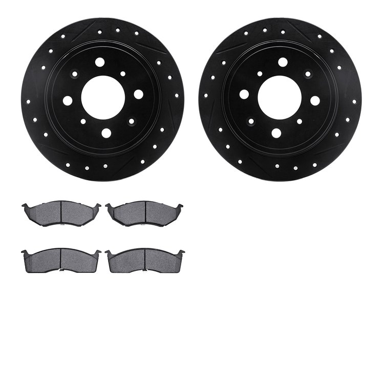 8302-40073 Drilled/Slotted Brake Rotors with 3000-Series Ceramic Brake Pads Kit [Black], 1998-2000 Mopar, Position: Front