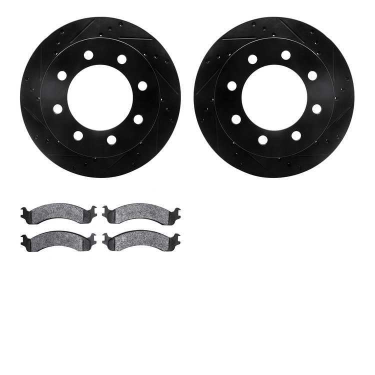 8302-40078 Drilled/Slotted Brake Rotors with 3000-Series Ceramic Brake Pads Kit [Black], 2000-2002 Mopar, Position: Front