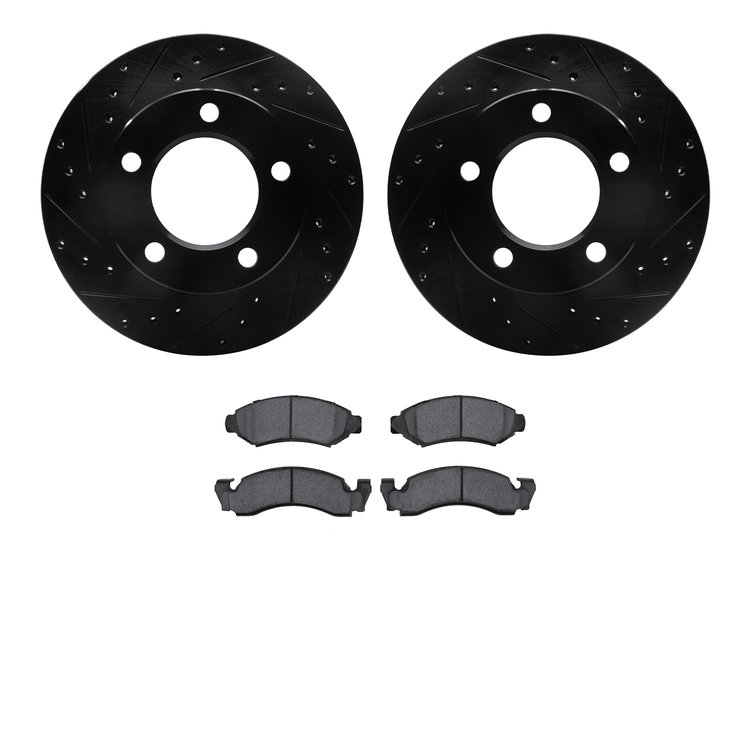 8302-42003 Drilled/Slotted Brake Rotors with 3000-Series Ceramic Brake Pads Kit [Black], 1976-1978 Mopar, Position: Front