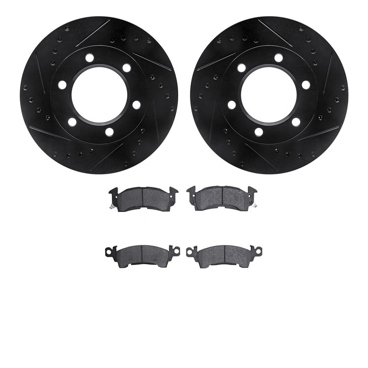 8302-42004 Drilled/Slotted Brake Rotors with 3000-Series Ceramic Brake Pads Kit [Black], 1971-1991 Multiple Makes/Models, Positi