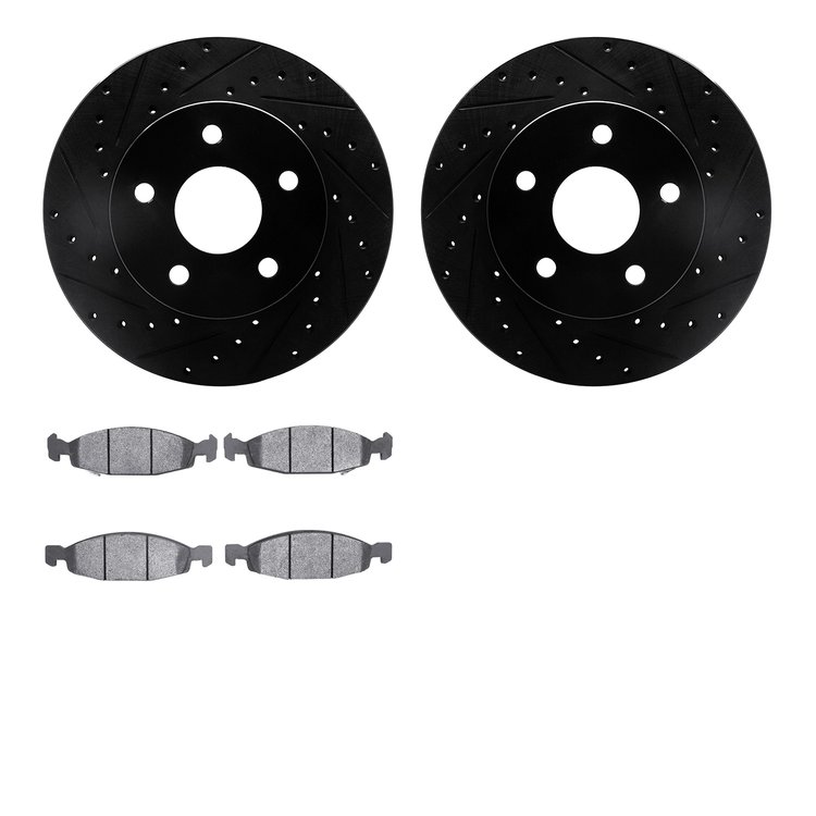 8302-42019 Drilled/Slotted Brake Rotors with 3000-Series Ceramic Brake Pads Kit [Black], 1999-2002 Mopar, Position: Front